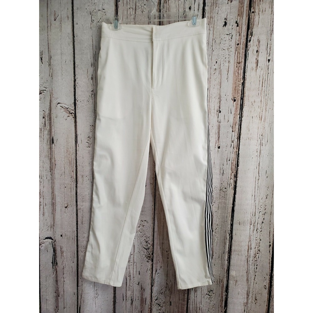 Blue Blush Women's Small White Race Stripe‎ Tapered Pants Slacks Blue EUC